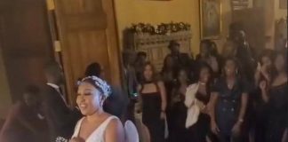Beautiful moment Rita Dominic passed her bouquet to Michelle Dede