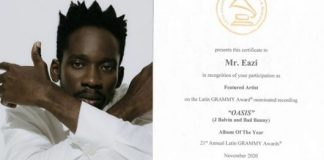 Mr Eazi Becomes First Nigerian To Win Latin Grammy, Receives Four Certificates