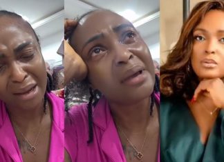 Blessing CEO finally apologises over health controversy Collage: a woman in a pink top crying in two frames, and a separate portrait of a woman with wavy hair resting her chin on her hand.
