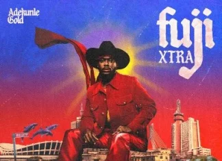 Adekunle Gold releases deluxe album ‘Fuji Xtra’, features Olamide Album cover for Adekunle Gold's Fuji Xtra: man in a red suit and black hat sits atop a stylized cityscape against a purple-blue sunset, with 'Fuji Xtra' text and Adekunle Gold logo.