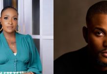 Blessing CEO rebukes cancer, reacts to Alex Ekubo’s death Portrait of a woman in a teal blouse with gold hoop earrings on the left, and a man with short hair and a goatee on the right.