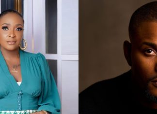 Blessing CEO rebukes cancer, reacts to Alex Ekubo’s death Portrait of a woman in a teal blouse with gold hoop earrings on the left, and a man with short hair and a goatee on the right.