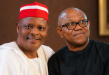 Obi, Kwankwaso join NDC ahead 2027 general elections Two men pose for a photo: one in white traditional attire with a red hat, the other in black with glasses, both smiling.