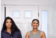 28-Year-Old Woman Sparks Reactions After Revealing She Has 9 Children (Video) Two women stand side by side in front of a white door; caption reads '19 Years Old | 2002'.