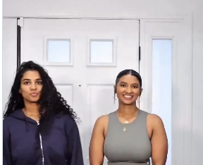 28-Year-Old Woman Sparks Reactions After Revealing She Has 9 Children (Video) Two women stand side by side in front of a white door; caption reads '19 Years Old | 2002'.