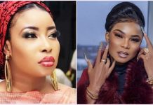 Lizzy Anjorin accepts Paulo’s ₦10m boxing showdown to fight Iyabo Ojo Side-by-side portraits of two glamorous women: left: red headwrap, gold earrings, bold makeup and red lipstick; right: sleek updo, fur stole, layered jewelry, and manicured nails.